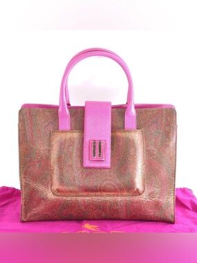 ETRO RARE Punk Paisley Print Hand Bag Tote Bag - PVC & Leather - Pink Wine